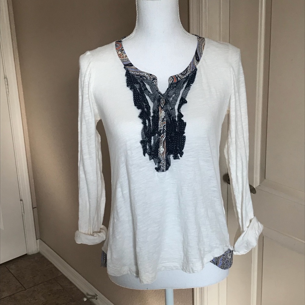Anthropologie postage stamp white Henley shirt